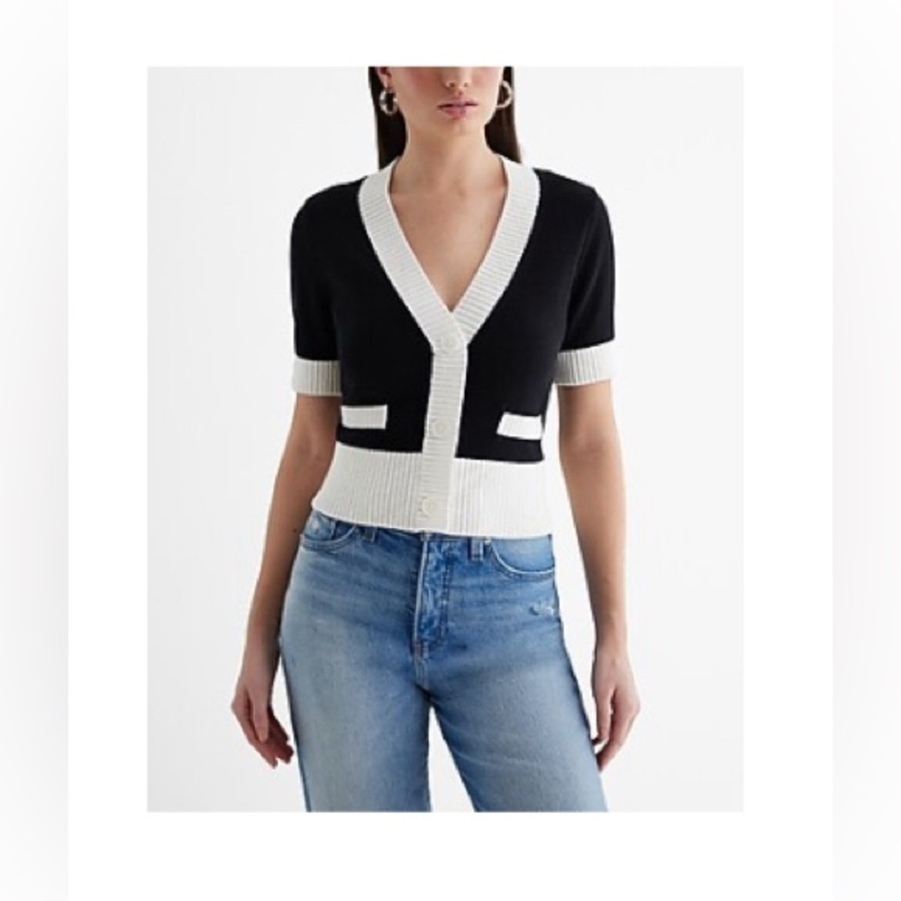 Express Black and White Cardigan Sweater